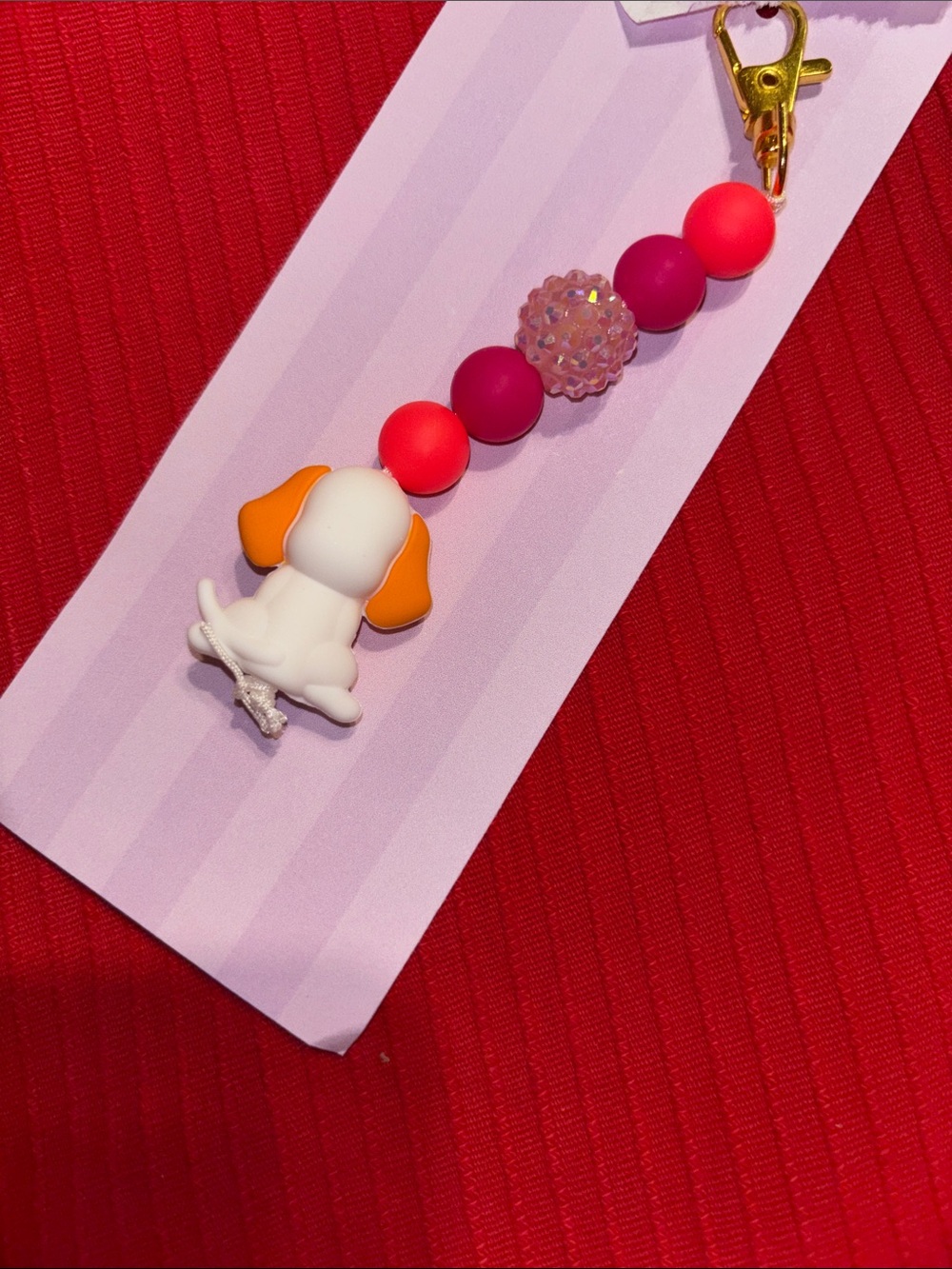 Pink & Orange Dog Charm Keychain 5” - Picture 4 of 4